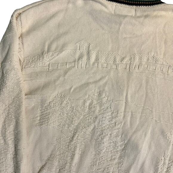 Isle of Cotton Embroidered Golf Sweater Knit Pattern Cream Vintage Large Tall - Picture 8 of 8